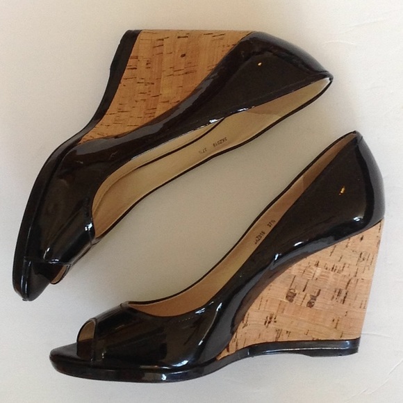 Prada Peep Toe Patent Leather Cork Wedge Pump - Picture 8 of 8